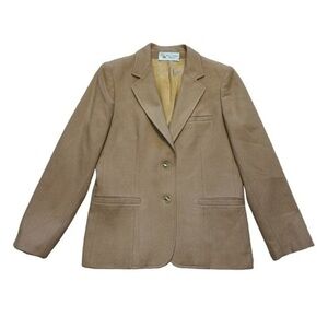 VINTAGE EVAN-PICONE WOMENS TAN WOOL LINED 2-BUTTON BLAZER, PETITE SIZE 12